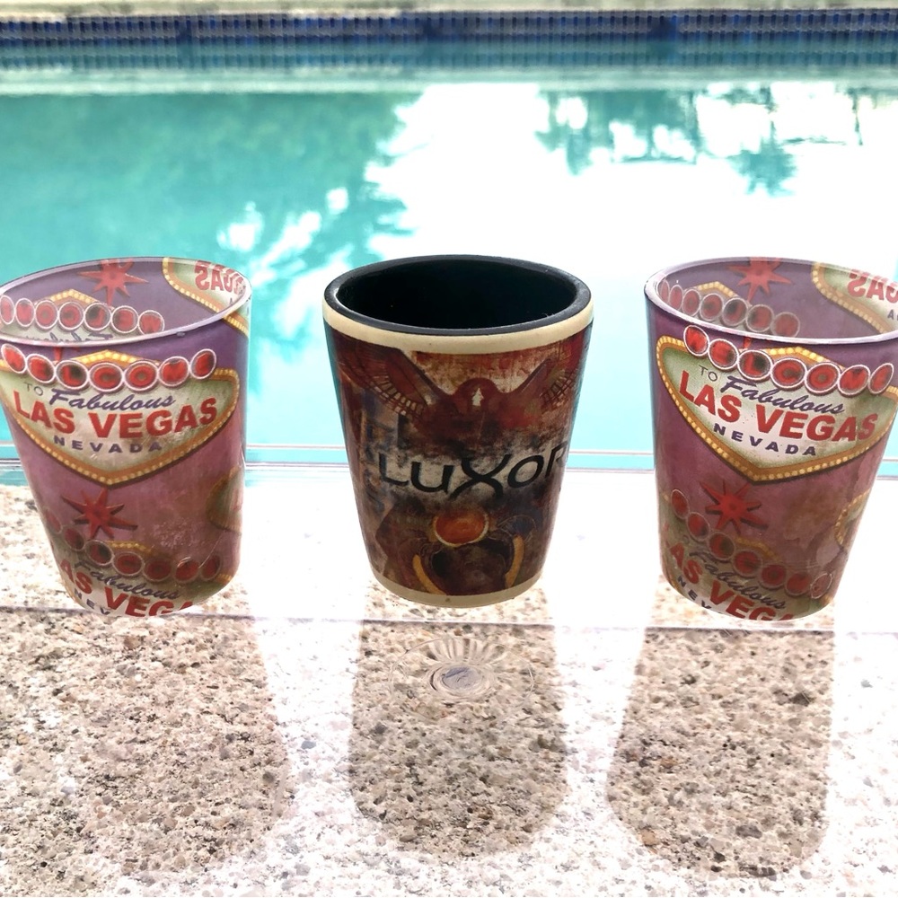 Las Vegas shot glasses set of 3 including Luxor hotel ceramic collectible